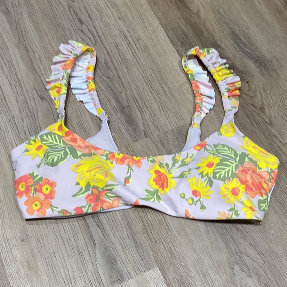 NWOT Aerie Floral Ruffle Scoop Bikini Top - Picture 3 of 8